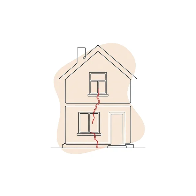 Façade d’une maison neuve traversée par une fissure verticale sous une fenêtre